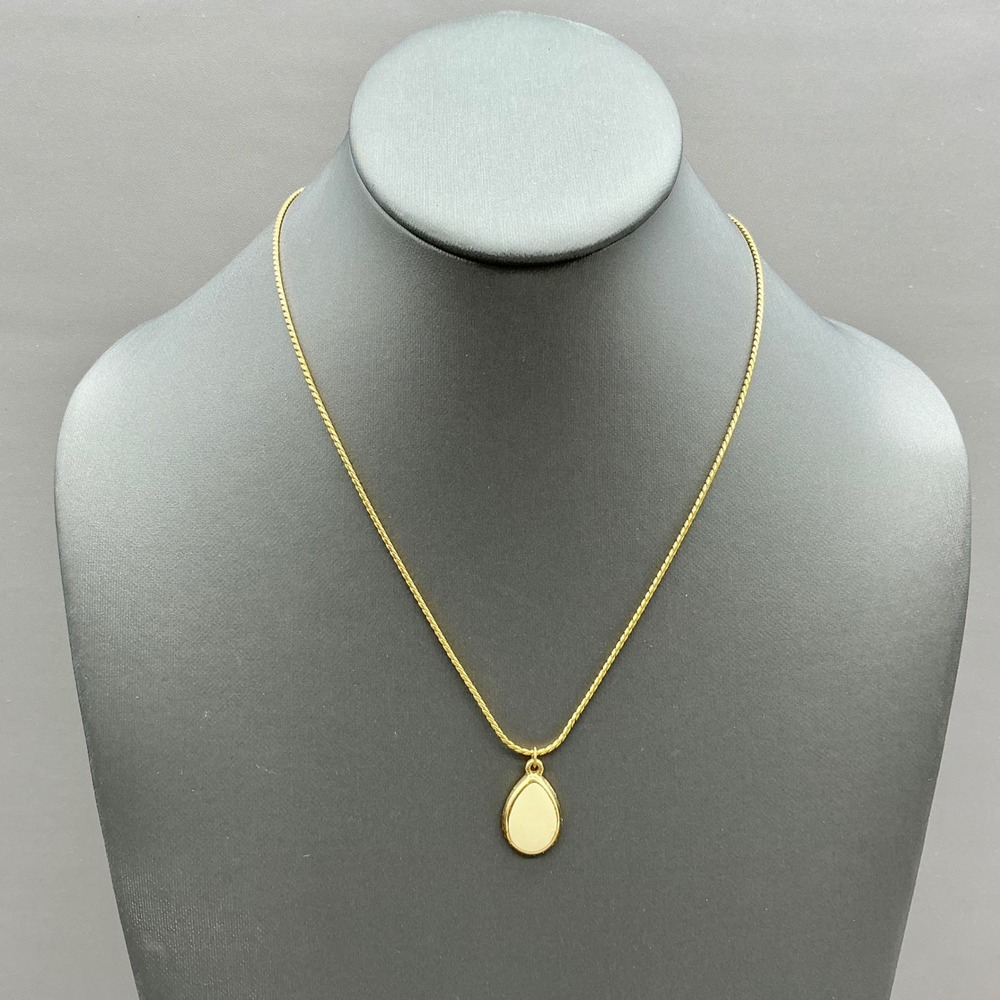 Napier Necklace Women Gold Tone Cream Enamel Teardrop Pendant Vintage Jewelry